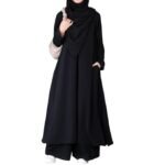 Black Two Pieces Abaya Dress with Zip On Front made with Nida Matte Fabric - Knee length Burqa for Women and Girls