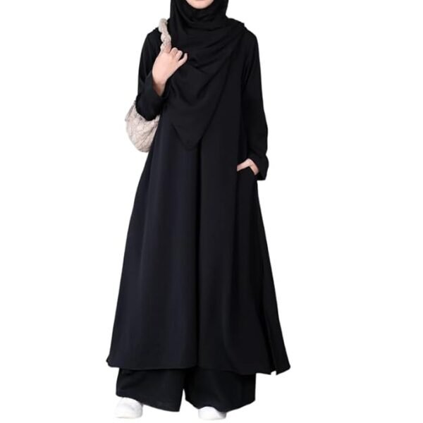 Black Two Pieces Abaya Dress with Zip On Front made with Nida Matte Fabric - Knee length Burqa for Women and Girls