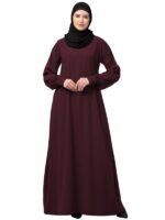 Women's Burgundy Inner Abaya Dress With Cuff Sleeves And Side Pocket Made in Nida Matte Fabric