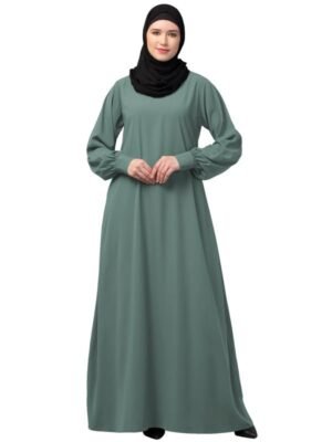 Women's Inner Abaya Dress With Cuff Sleeves And Side Pocket Made in Nida Matte Fabric(Aqua)