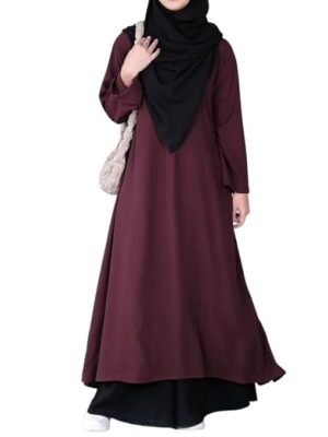 Burgundy Two Pieces Abaya Dress with Zip On Front made with Nida Matte Fabric - Knee length Burqa for Women and Girls