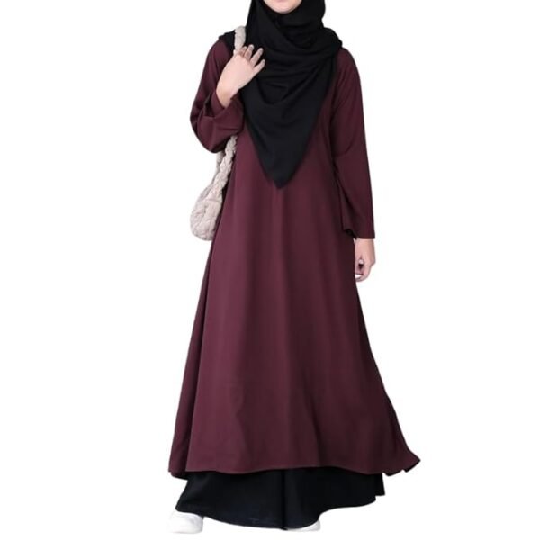 Burgundy Two Pieces Abaya Dress with Zip On Front made with Nida Matte Fabric - Knee length Burqa for Women and Girls