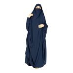 Dual Layer Abaya Dress with attached Shrug Made with Nida Matte Fabric with Side Pockets(Navy Blue)