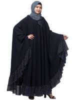 Navy Blue Free Size Neck Belted Kaftan With Dual Fabric Design - Made with Nida Matte for Women