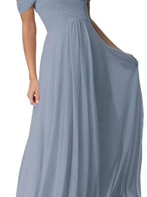 Women's Long Cold Shoulder Strap Pleated Wedding Bridesmaid Dresses