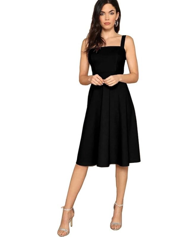 Women's Black Fit And Flare Midi Dress