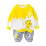 Boy's Yellow Cotton Full Sleeves Sweatshirt with Pant Set in Color