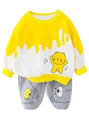 Boy's Yellow Cotton Full Sleeves Sweatshirt with Pant Set in Color