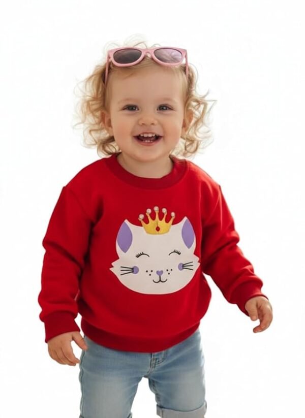 Baby Girls Printed Winter Snug Soft Fleece Sweatshirt | Full Sleeve Round Neck Pullover | Warm Casual Wear for Kids