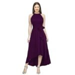Women's Wine Western High Low Knee Long One Piece Dress