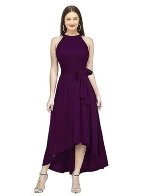 Women's Wine Western High Low Knee Long One Piece Dress
