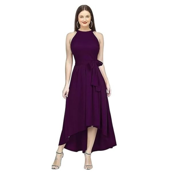 Women's Wine Western High Low Knee Long One Piece Dress