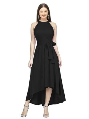 Women's Black Western High Low Knee Long One Piece Dress