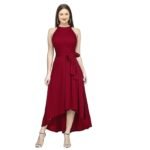 Women's Maroon Western High Low Knee Long One Piece Dress