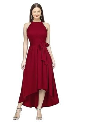 Women's Maroon Western High Low Knee Long One Piece Dress