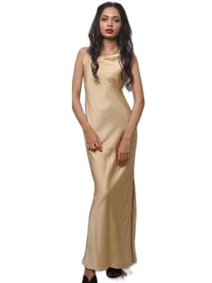 Gold Pale Satin Sleeveless, Comfortable Long Length Dress for Bridesmaid, Brides to be, Parties and Other Occasions