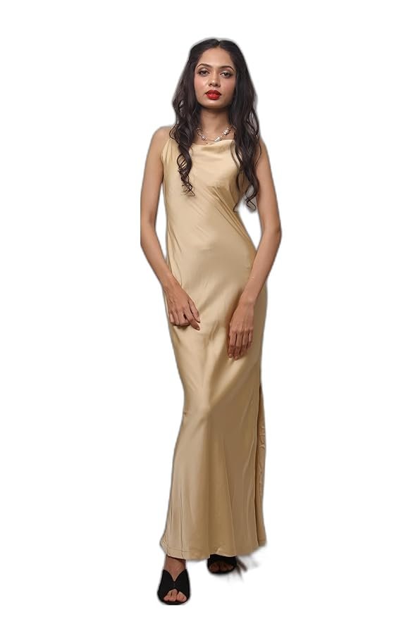 Gold Pale Satin Sleeveless, Comfortable Long Length Dress for Bridesmaid, Brides to be, Parties and Other Occasions