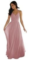 Women's V Neck Bridesmaid Dress Long for Wedding A-Line Chiffon Open Back Formal Gown with Pockets(Dusty Rose)