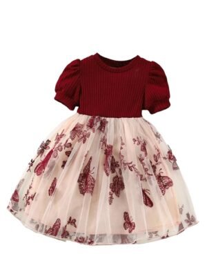 Girls Embroidery Pattern Cap Sleeve Dress