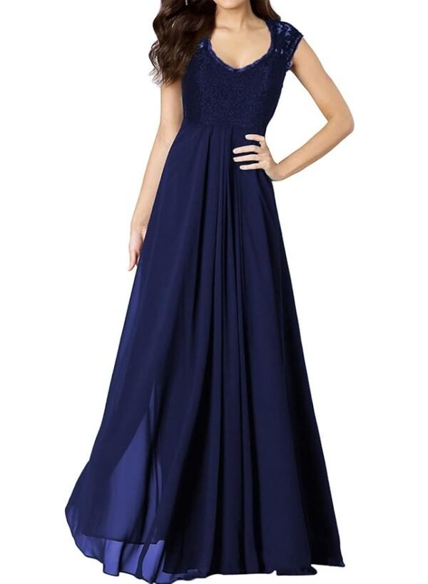 Women's Navy Blue Deep V Neck Vintage Party Wedding Bridesmaid Formal Cocktail Dress