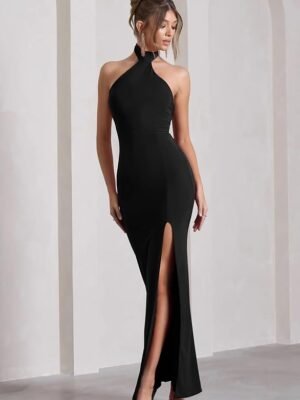 Women's Black Sleeveless Backless Maxi Dress | Soft Lycra | Bodycon Fit