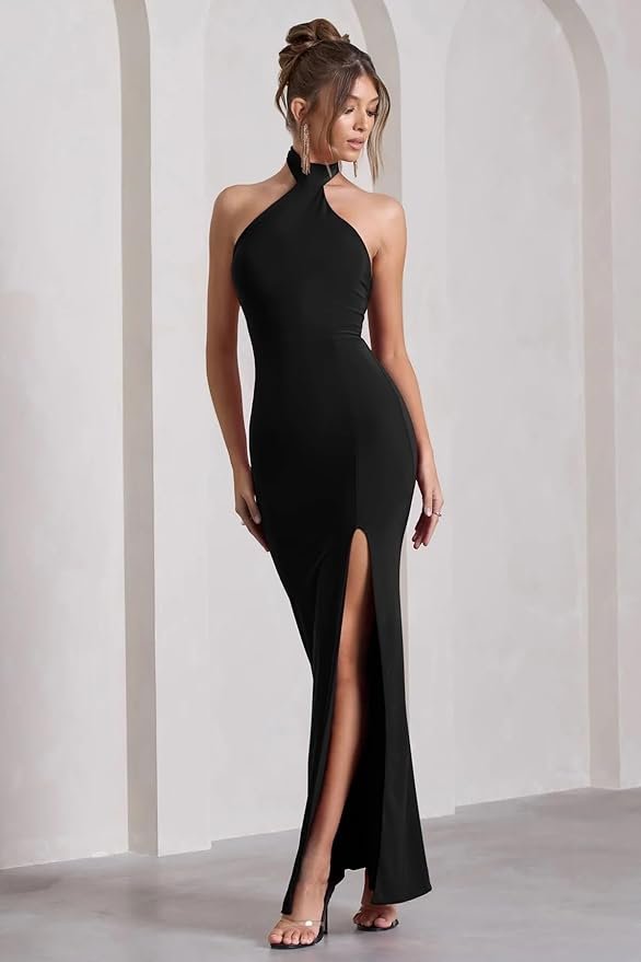 Women's Black Sleeveless Backless Maxi Dress | Soft Lycra | Bodycon Fit