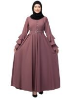 Pink Umbrella Abaya with Adjustable belt and Fashionable buttons Bell Sleeves in Nida Matte Fabric