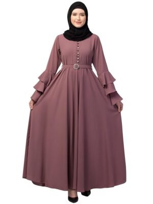 Pink Umbrella Abaya with Adjustable belt and Fashionable buttons Bell Sleeves in Nida Matte Fabric