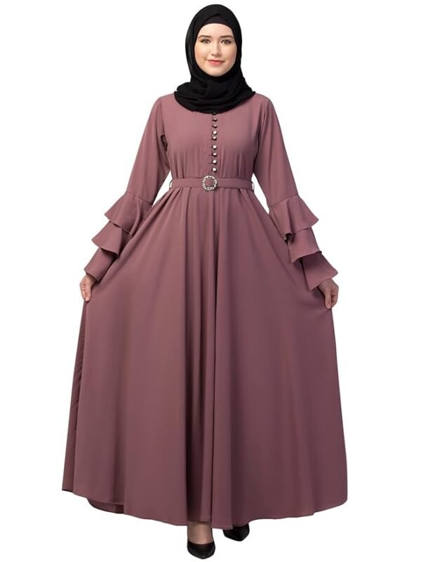 Pink Umbrella Abaya with Adjustable belt and Fashionable buttons Bell Sleeves in Nida Matte Fabric
