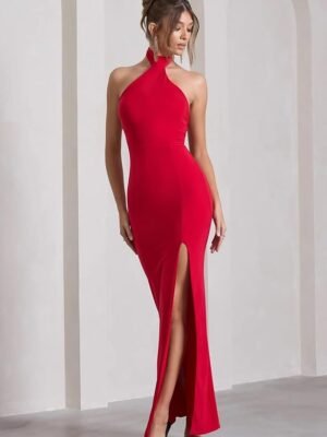 Women's Red Sleeveless Backless Maxi Dress | Soft Lycra | Bodycon Fit