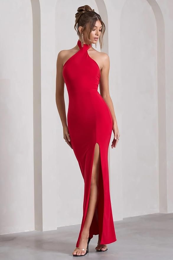 Women's Red Sleeveless Backless Maxi Dress | Soft Lycra | Bodycon Fit