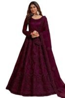 Women's Net Embroidered Semi-Stitched Gown - Embellished