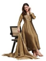 Women's Silk Embroidered Anarkali Set - Crew Neck