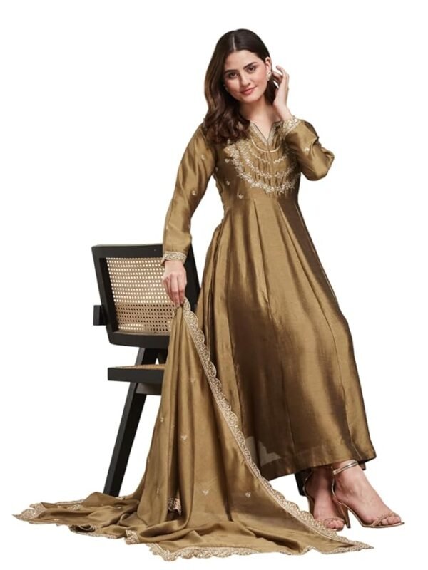 Women's Silk Embroidered Anarkali Set - Crew Neck
