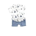 Kid Boy's Hosiery Cotton Blend Printed Cord Set with Mandarin Collar Short Sleeve Shirt and Side Pocket Elastic - Reva