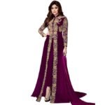 Women's Wine Embroidered Georgette Semi-Stitched Anarkali Gown with Dupatta