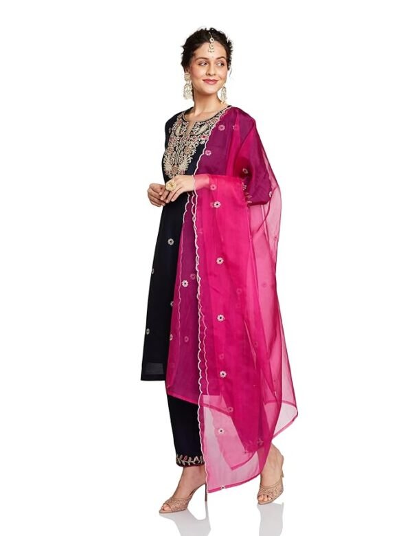 Women's Embroidered Kurta Set with Organza Dupatta