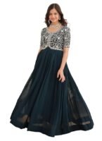 Turquoise Georgette Embroidered Anarkali Gown for Women