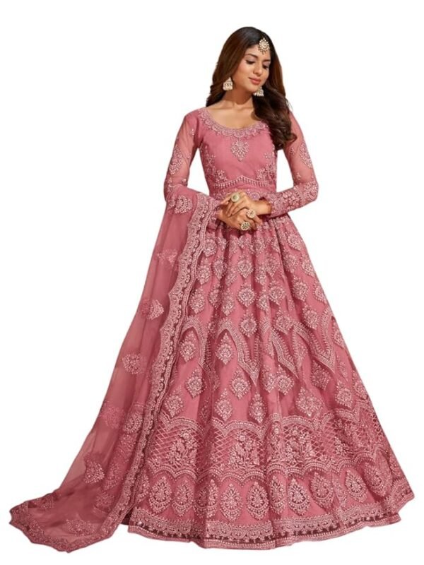 Net Embroidered Semi-Stitched Gown