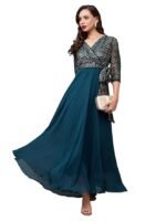 Women's Floral Printed Relaxed Fit V-Neck 3/4th Sleeve Maxi Dress with Pockets