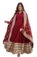 Maroon Georgette Solid Anarkali Dress for Women