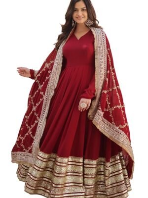 Maroon Georgette Solid Anarkali Dress for Women