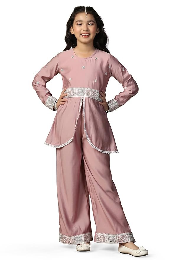 Girl's Chanderi Silk Embroidered Salwar Suit Set | Kids Salwar Suit Set | Ethnic Wear for Kids Girls
