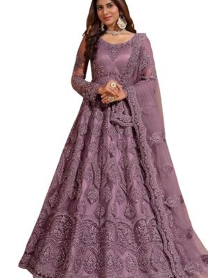 Women's Net Embroidered Semi-Stitched Gown