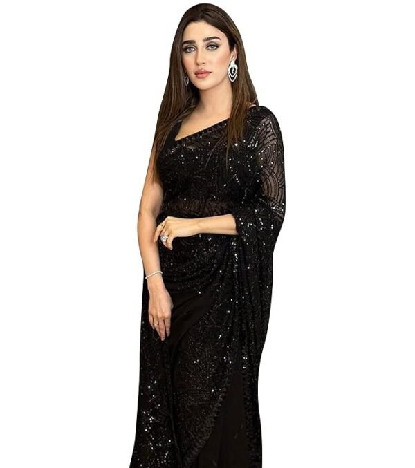 Women's Georgette Sequence Embroidery Work Saree with Blouse Piece