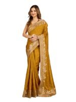 Women's Yellow Art Silk Sequin Embroidery Work Saree with Unstitched Blouse Piece