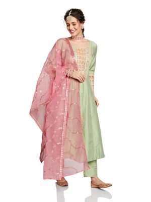 Women's Embroidered Anarkali Kurta Set with Organza Dupatta