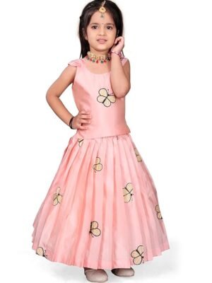 Kids Embroidery South Indian Traditional Silk Blend Readymade Dress For Girls