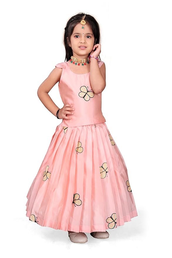 Kids Embroidery South Indian Traditional Silk Blend Readymade Dress For Girls