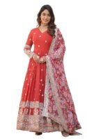 Red Georgette Embroidered Long Anarkali